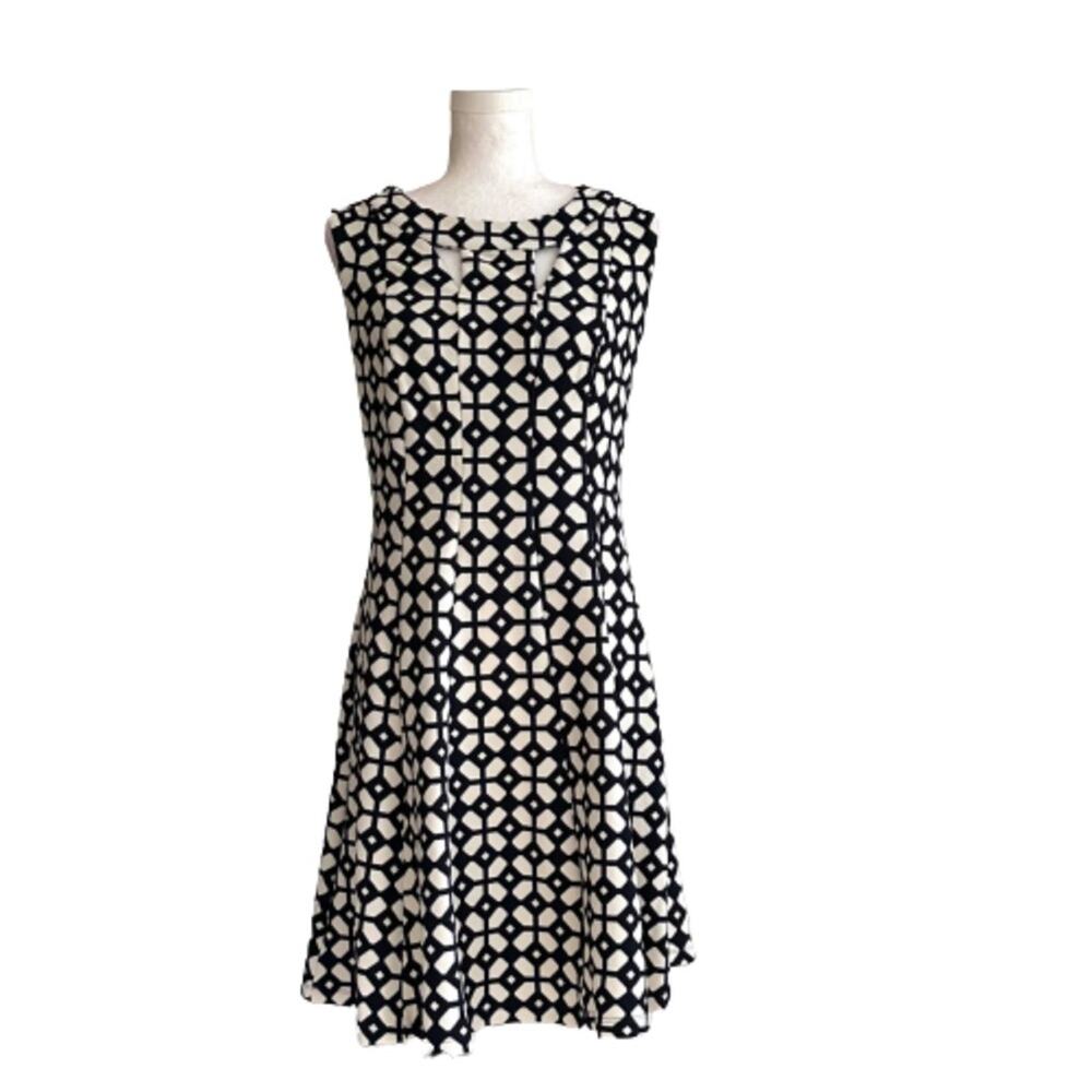 Enfocus Studio Navy White Geometric Print Sleeveless A-Line Dress Size 6